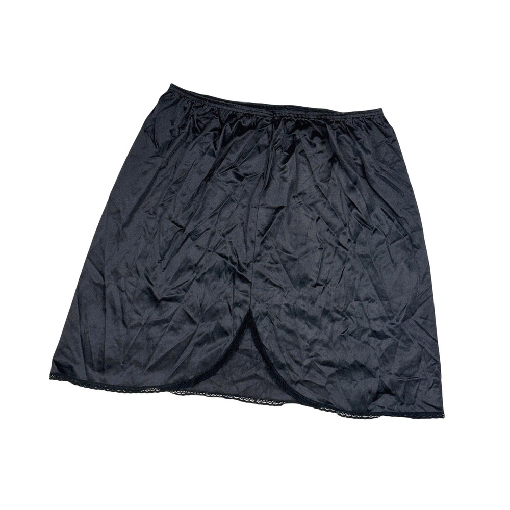 Vintage Womens Lace Trim Half Slip Skirt Nylon Size M Black Coquette 90s Goth